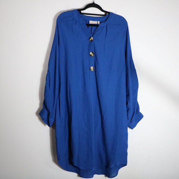 Soft Surroundings Ocean Blue Souk Shirt Dress Womens XL Shift Boho Shirred Beach - Picture 1 of 7